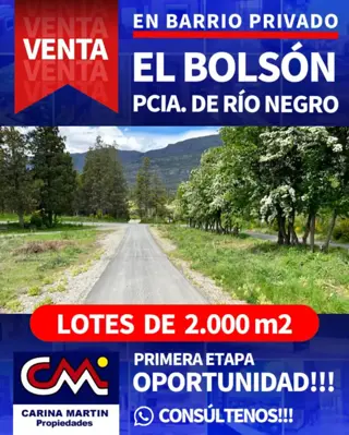 VENTA DE LOTES  BARRIO CERRADO EN EL BOLSÓN, R.N  - Lugar privilegiado - foto 1