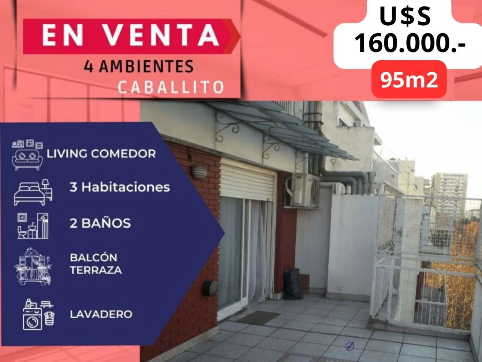 Caballito,4 Amb con Balcón Terraza, Súper Luminoso DLS 160.000