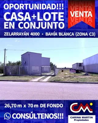 VENTA DE CASA + TERRENO EN CONJUNTO, ZELARRAYAN 4000, ZONA COMERCIAL,BAHIA BLANCA foto 1