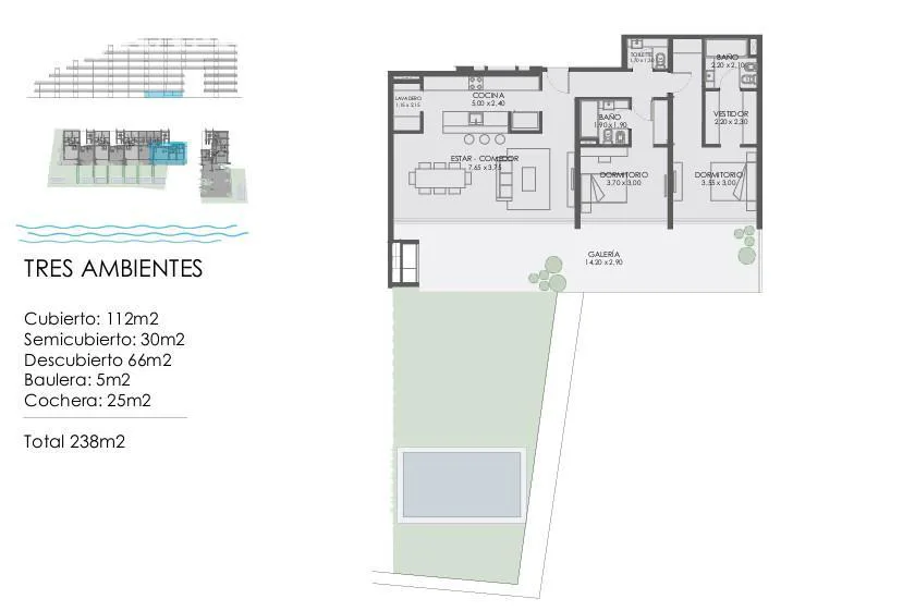 Departamento en venta de 3 ambientes en PB con jardin en Bahia Grande foto 4
