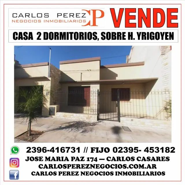 CASA EN VENTA EN CALLE HIPOLITO YRIGOYEN E/ R. PEÑA Y C. SUAREZ.