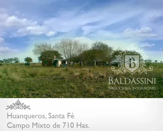 CAMPO MIXTO DE 710 HECTÁREAS EN HUANQUEROS, SANTA FE, REPÚBLICA ARGENTINA. CAMPO CON CASA, CORRALES, POZO Y OTRAS MEJORAS. PARA 700 ANIMALES.