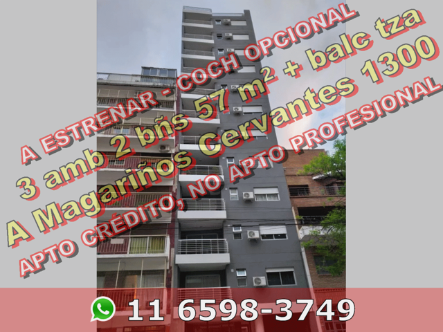A ESTRENAR - Depto en Venta en Villa Gral Mitre (Av J B Justo y Av San Martín) 3 ambientes 2 baños 57 m2 + balcón terraza, vista panorámica, amenities