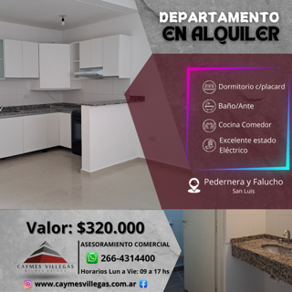 Departamento céntrico en alquiler - Pedernera a metros de Falucho. foto 1