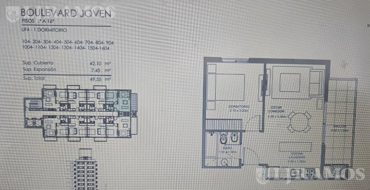 Departamento de 2 AMB   balcón con parrilla y vista al frente en venta en Brickell Joven. foto 5