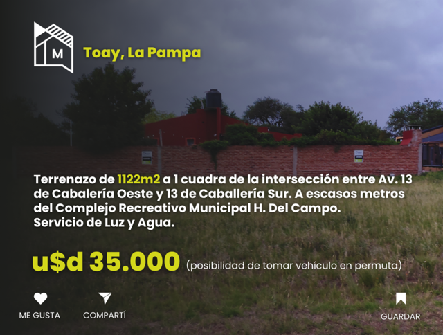 Terreno 1122m2 - Toay - Muy buena ubicación