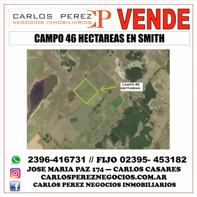 CAMPO 46 HECT. 100 AGRÍCOLAS EN SMITH.