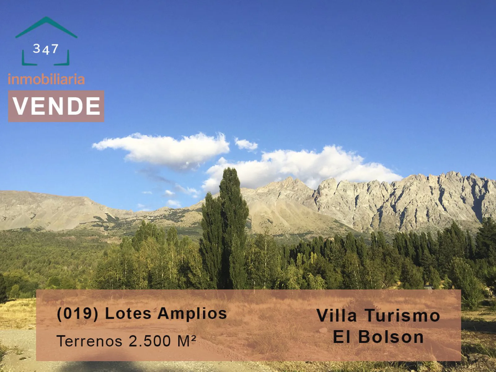 (019) EL BOLSON (Villa Turismo) Lotes de 2.500 M² vista a la Cordillera y al Cerro Piltriquitrón