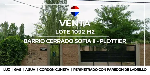 VENTA LOTE B° CERRADO SOFIA II, PLOTTIER.