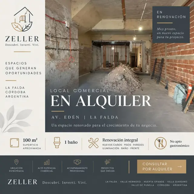 Alquiler Local 100 M2 Av Eden , La Falda. Córdoba