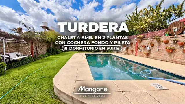 CHALET 4 AMBIENTES CON COCHERA, FONDO Y PILETA. LOTE 9,53x40 mts.