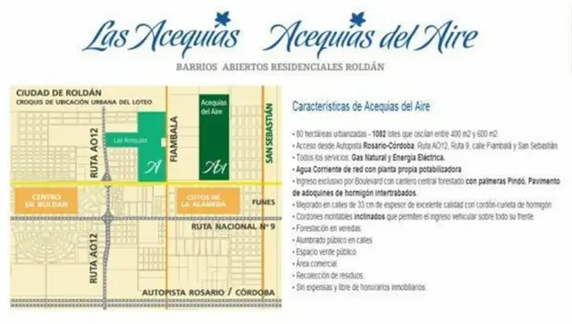VENDE LOTE EN BARRIO ABIERTO LAS ACEQUIAS ROLDAN
