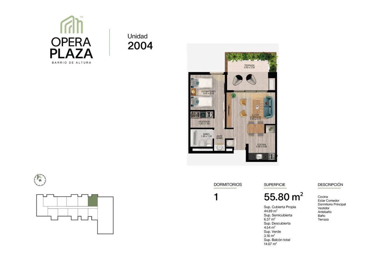 VENTA DEPARTAMENTO 1 DORM A ESTRENAR OPERA PLAZA foto 2