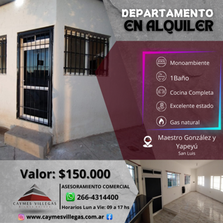 Departamento MONOAMBIENTE en alquiler - Zona Maestro Gonzalez y Yapeyu.. foto 1
