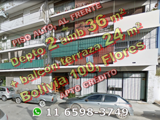 Departamento en Venta en Flores 2 ambientes 36 m2 + 24 m2 de balcón terraza en piso alto, al frente - Bolivia 100 foto 1