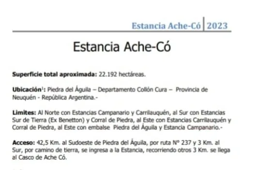 Estancia 22300 has. PIEDRA DEL AGUILA. Departamento de COLLON CURA. Provincia de Neuquén u$s 600 x Ha foto 2