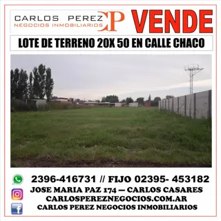 VENTA DE LOTE DE TERRENO 20 X 50 SOBRE CHACO foto 1