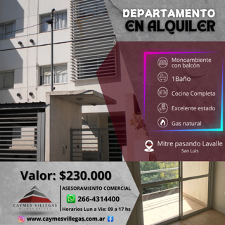 Hermoso departamento MONOAMBIENTE en alquiler - Zona CENTRO- Mitre pasando Lavalle- Edificio Cardon I foto 1