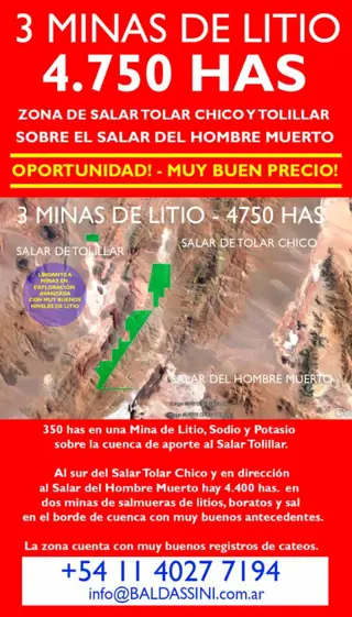 MINA DE LITIO AL NORTE DEL SALAR DEL HOMBRE MUERTO SOBRE LA CUENCA DEL HOBRE MUERTO Y EL SALAR DEL TOLAR CHICO foto 3